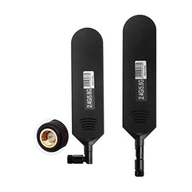 Imagem de POBADY Dual Band WiFi 2.4GHz 5.8GHz Antena 12dBi Alto Ganho Omnidirecional Cola em Bastão Conector SMA Macho Antena para Roteador WiFi Placa de Rede Sem Fio (Preto, 2 PCS)