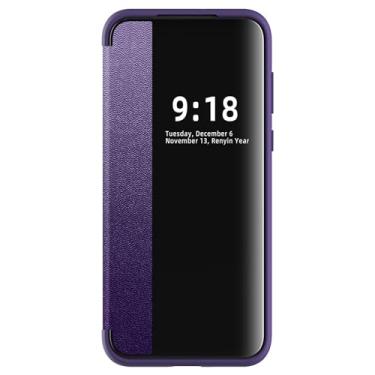 Imagem de HAZARA Capa de couro para Huawei Pura 70 Ultra/70 Pro/70 Pro+/70, Flip S-View Clear Window Cover Book Folio Protective Phone Case Estilo de Negócios, Roxo, 70 Pro+