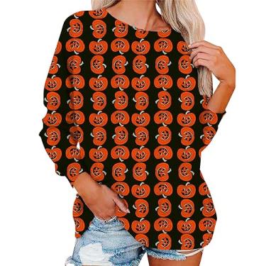 Imagem de Moletom feminino com gola redonda e estampa de fantasma fofo pulôver de manga comprida outono streetwear roupas Y2K, 0160-laranja, M