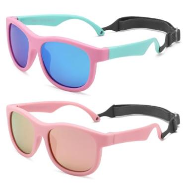 Imagem de LIU·WEN Óculos de sol polarizados fofos para bebês com alça - armação flexível para bebês recém-nascidos de 0 a 24 meses, A2 Rosa/Rosa Espelhado + Rosa Verde/Azul Espelhado, Medium