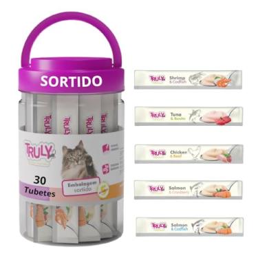 Imagem de Petisco para Gato Truly Creamy Churu Cremoso Pote 30 Tubetes 100% Variado 5 Sabores - Sabor Sortido - 14gr x 30 420gr