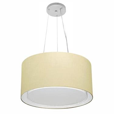 Imagem de Lustre Pendente Cilíndrico Duplo Cúpula Tecido 40x25 cm, Vivare Iluminação, Pendente4123 LA, Algodão Cru, Médio