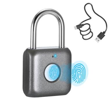 Imagem de Cadeado de impressão digital eLinkSmart cadeado sem chave para armário de academia mochila mala mala pequeno metal academia cadeado P8 cinza