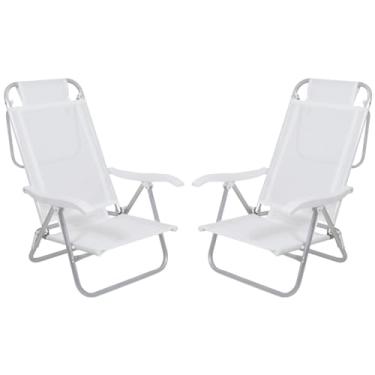 Imagem de Kit 2 Cadeira Reclinável Sunny 6 Posições Em Alumíno Para Praia Piscina Camping Branca - Belfix