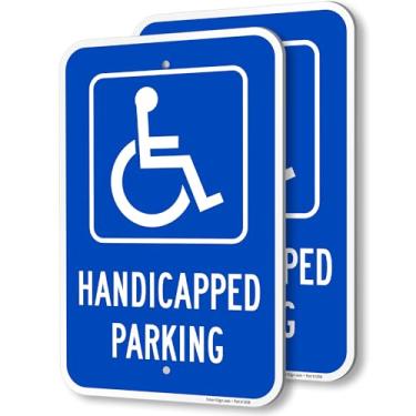 Imagem de SmartSign (Pacote com 2) Placa de metal "estacionamento para deficientes" de 45 x 30 cm, composto de alumínio de 120 mm (ACM), material refletivo de grau de engenheiro, branco e azul