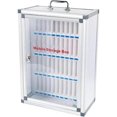 Imagem de armário de armazenamento de telefone Cofre de telefone móvel do hospital de conferências da empresa Armário de telefone móvel transparente com fechadura Caixa de armazenamento de telefone mó