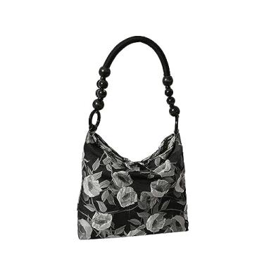 Imagem de Bolsa de ombro feminina de lona com alça superior, bolsa carteiro super leve e durável, Preto