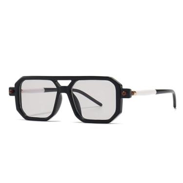 Imagem de Óculos de sol retangular com armação laranja leopardo, vintage, masculino, feminino, retrô, ponte dupla, quadrado, lente cinza claro c4, tamanho único