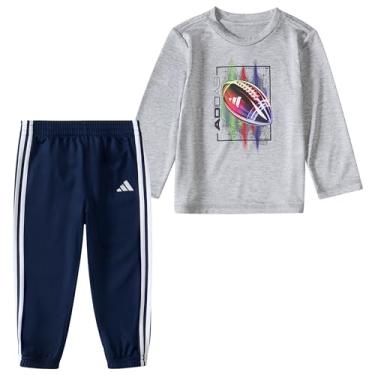 Imagem de adidas Conjunto de 2 peças de camiseta e joggers de poliéster Mélange de manga comprida, cinza médio, 3M, Futebol americano cinza médio, 3 Months