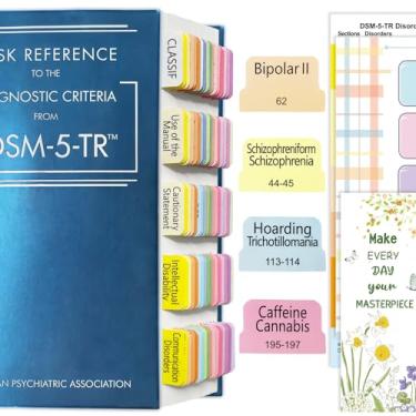 Imagem de Guias de índice para referência de mesa DSM-5-TR, 85 abas impressas DSM-V-TR, 90 abas no total, com guia de alinhamento e folha de descrição de transtornos para o manual de diagnóstico e estatística