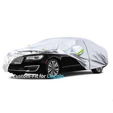 Imagem de Ajuste personalizado para capa de carro Lincoln, capa de carro de 7 camadas à prova d'água para todos os climas para automóveis, cobertura completa ao ar livre chuva sol proteção UV com zíper (prata,