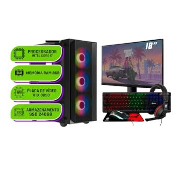 Imagem de PC Gamer Completo Alligator Shop Intel Core i7 3770, GeForce RTX 3050, Memoria 8Gb DDR3, SSD 240GB, Monitor 18 Polegadas