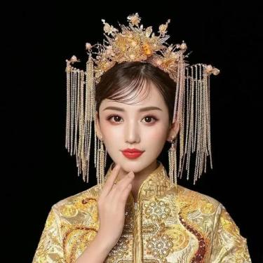 Imagem de Coroa pente de cabelo grampos de cabelo estilo chinês casamento xiuhe acessório de cabelo antigo faixas florais