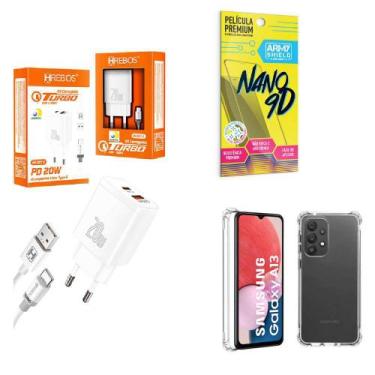 Imagem de Kit Carregador Turbo 20W + Capinha Samsung A13 4G + Película de Cerâmi