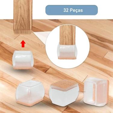 Imagem de Kit 32 Pé Cadeira Retangular Pezinho De Silicone Protetor Pé Cadeira A