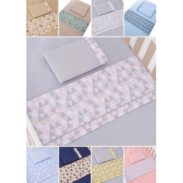 Imagem de kit 3 peças lençol para chiqueirinho menina e menino  100cm x 70cm  10