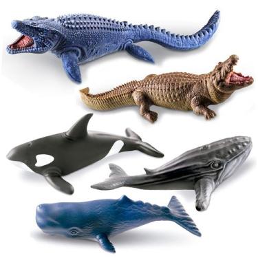 Imagem de 5 Brinquedos Em Vinil Realista Baleias Crocodilo Mosassauro - Cometa