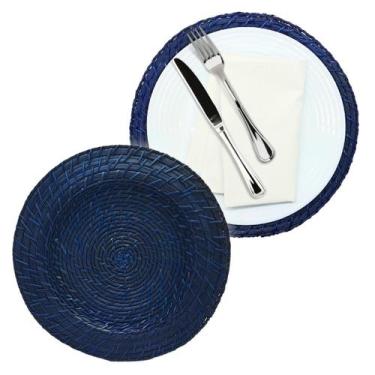 Imagem de Kit 12 Sousplat Redondo Jogo Americano Rattan Bambu Resistente Natural