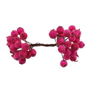 Imagem de Ioensy Bagas de azevinho artificiais foscas, enfeite de Natal com haste de 20 fios, bagas falsas com 40 cabeças para artesanato, inverno, faça você mesmo, Rosa Vermelha