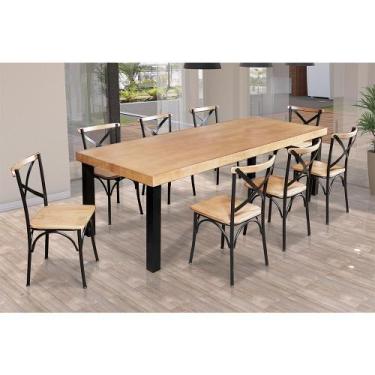 Imagem de Mesa Jantar Retangular Industrial 2m Arlete Madeira com 8 Cadeiras Par