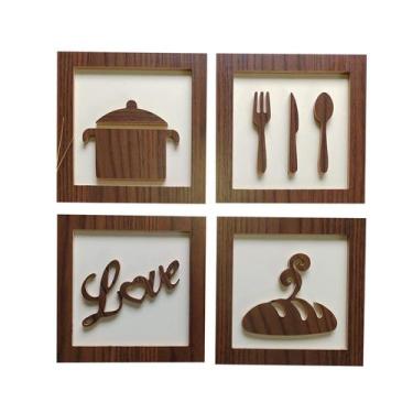 Imagem de 4 Quadros Decorativos Love Cantinho Do Café Alto Relevo - Souvenir Dec