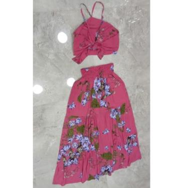 Imagem de Conjunto de saia longa e top estampado verão - LALOKA, Rosa chiclete, 