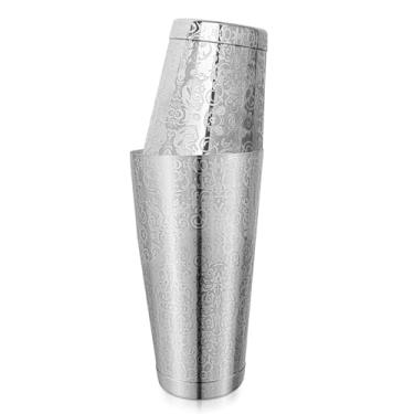Imagem de Conjunto de lata de coqueteleira de aço inoxidável, design gravado, aço inoxidável 304, estilo Boston Shaker 510 g e 800 ml (ponderado em prata, elfo)