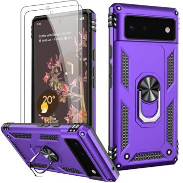 Imagem de LUMARKE Capa para Google Pixel 6A com protetor de tela, capa protetora de grau militar testada contra quedas de 4,9 m com suporte magnético compatível com suporte de carro roxo