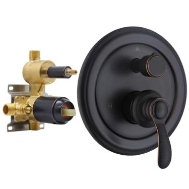 Imagem de Homekicen Substituição de válvula de desvio de chuveiro bidirecional, balanceamento de pressão, misturador multifuncional de 2 saídas, mistura áspera em válvula de latão sólido com kit de acabamento,