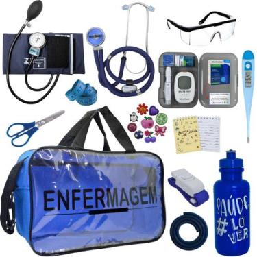 Imagem de Kit Enfermagem Transparente Medidor Glicose Aparelho Pressao Estetoscó