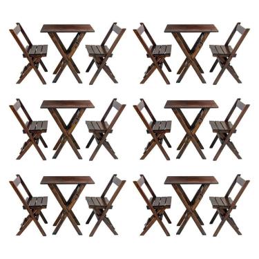 Imagem de Kit 6 Jogos De Mesa Aparador Bar Dobrável Com 2 Cadeiras Em Madeira Maciça - Imbuia - Marrom