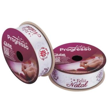Imagem de Fita de Cetim ECF005H 22 mm - Cor 871 - Frase Feliz Natal - Rolo 10 Me