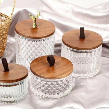 Imagem de Jogo 4 Bomboniere De Vidro Potiche Baleiro Tampa Madeira - Vacheron, t