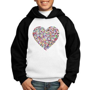 Imagem de Moletom Infantil Coração Bandeiras - Foca na Moda, Branco, Preto, 12
