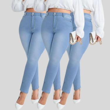 Imagem de KIT 3 Calças Jeans Feminina Plus Size Skinny com Lycra - SK Jeans, Jea