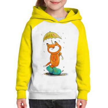 Imagem de Moletom Infantil Raposa Fofinha Na Chuva - Foca na Moda, Branco, Amare