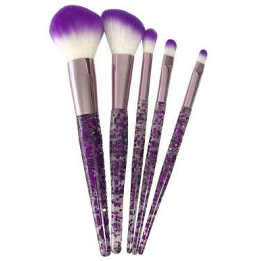 Imagem de Kit Com 5 Pincéis De Maquiagem Conjunto Com Brilho Cerdas Macias Acess