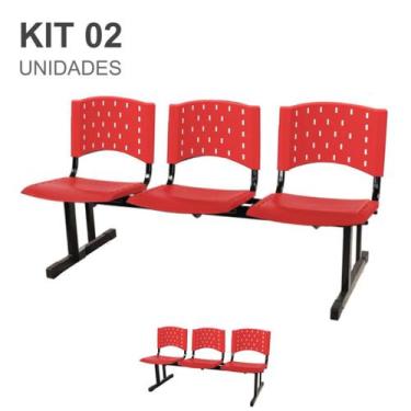Imagem de Kit 02 Cadeiras longarinas PLÁSTICAS 03 Lugares - Cor VERMELHO - REALP