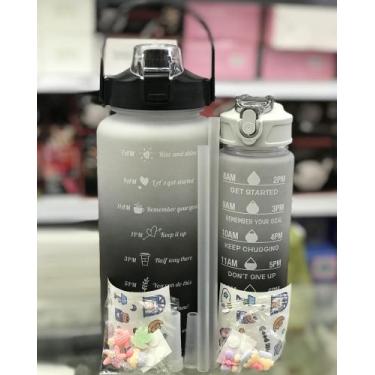 Imagem de Kit 2 Garrafas De Água Motivacional 2Litros e 800ml Squeeze Com Canudo