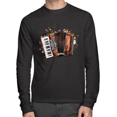 Imagem de Camiseta Algodão Acordeon Sanfona Manga Longa - Foca na Moda, Preto, G