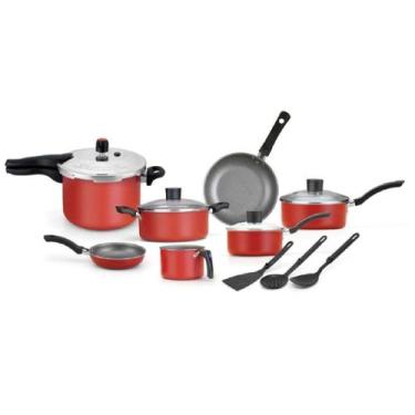 Imagem de Jogo De Panelas Enjoy Vermelha 10 Peças Antiaderente - Alegrete , Verm