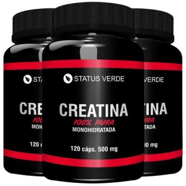 Imagem de 3 Potes Creatina 100% Pura Monohidratada Kit 360 Cáps - Status Verde