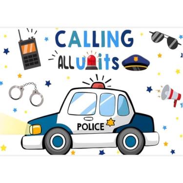 Imagem de YongFoto Tema policial infantil cenário de aniversário 1,5 x 0,9 m carro de polícia chamando todas as unidades fundo fotográfico faixa de festa de aniversário menino retrato de policial sessão de
