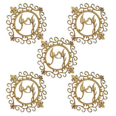 Imagem de 30 Aplique Brasão Arabesco Personalizado C/ Coração 10cm Mdf Madeira C