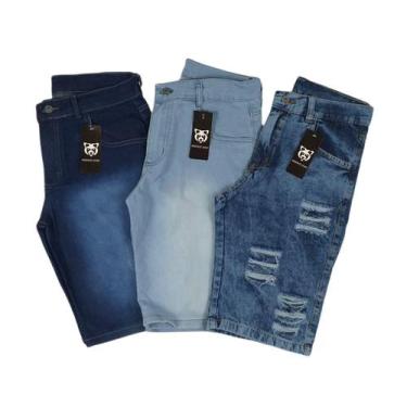 Imagem de Kit Com 3 Bermuda jeans Masculina Rasgada - Mania do Jeans, Jeans, 42,