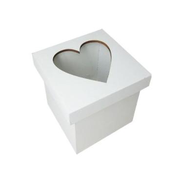 Imagem de Caixa Quadrada Tampa Sapato Coração e Película 8x8x8 Mdf Madeira Pinta