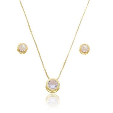 Imagem de Conjunto Colar e Brinco Pedra Zircônica Feminino Delicado - Enzara Jói