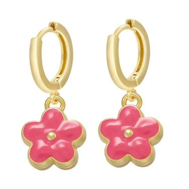 Imagem de Kokoma Brincos de argola com pingente de margarida, flores coloridas, brincos de argola minimalistas, brincos pendurados para lembrancinhas de festa, joias, Metal, Sem pedra preciosa