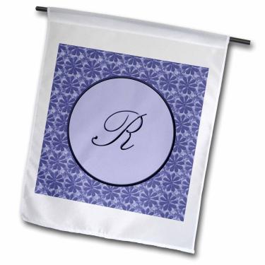 Imagem de 3dRose fl_36053_1 Elegante Letra R em uma moldura redonda rodeada por um padrão floral toda em bandeira de jardim monótonos azul lavanda, 30,5 x 45,7 cm
