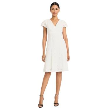 Imagem de Maggy London Vestido feminino para ocasiões especiais e decote em V e manga cavada, comprimento até o joelho, Branco, 36